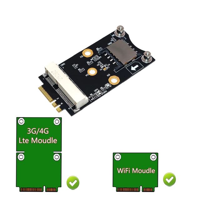 BSSY)M.2 Wifi Adapter Mini PCIE Wireless Network Card to M2 NGFF Key A+E Raiser With SIM Slot for WiFi/WWAN/LTE Module