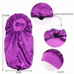 Long Satin Sleeping Bonnet Large Cap Silk Bonnets With Tie Band Button for <b>Braids</b> Curly Hair Promotion Gift - Product Image 3