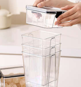 Recipientes Modernos Portáteis de Grande Capacidade para Armazenamento de Alimentos Herméticos com Tampas de Travamento Empilháveis de Plástico para Despensa de Cozinha - Product Image 4