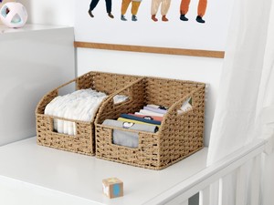 Panier <span class=keywords><strong>de</strong></span> rangement pour jouets et vêtements, en osier tressé, pour l'intérieur, la lessive, la maison <span class=keywords><strong>de</strong></span> poupée, en bambou, en jacinthe d'eau, en osier, pour la porte, en lin gris - Product Image 6