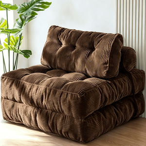 Fauteuil pouf en velours côtelé noir, siège lounge en tissu, fauteuil d'appoint simple compressé pour salon - Product Image 5