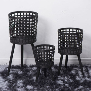 Handmade Woven Flower Pots Nordic Style Circular Floor Standing Indoor Wooden Planters Breathable Light Transmitting - Product Image 2
