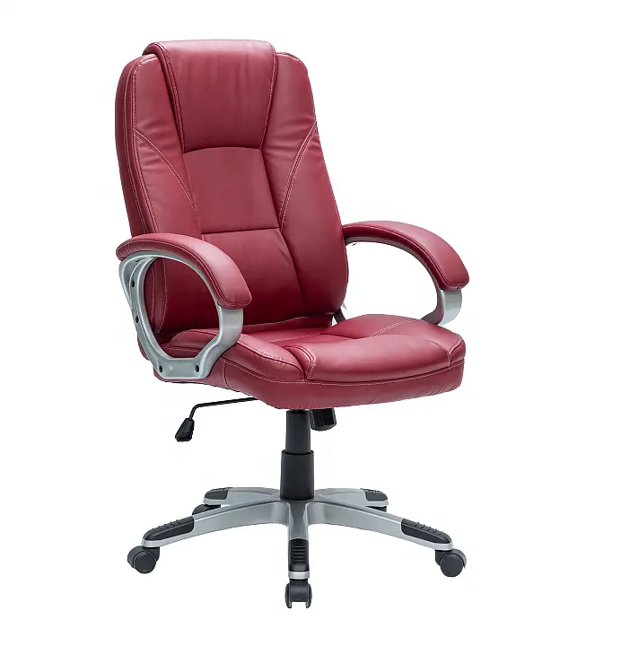Chaise de bureau, classique, à mi-hauteur, rembourré, souple, avec accoudoir, couleur rouge, pour ordinateur