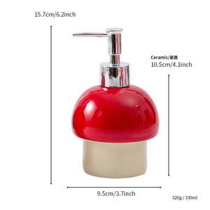 Dispensador de Jabón de Cerámica con Forma de Hongo, Hecho a Medida, 330 ml, Rojo, Recargable, para Baño, Gel de Ducha - Product Image 1
