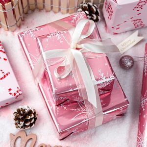 <b>Pink</b> Christmas Wrapping Paper Roll 17in X 33ft Double Side Reversible For Holiday Gift Craft Packaging - Product Image 4