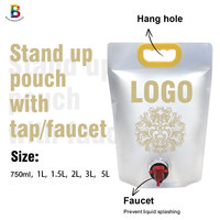 Pochette souple personnalisée en aluminium de 1L, 1,5L, 2L, 2,5L, 3L, 4L, 5L avec valve distributeur et poignée Doypack pour vin et jus