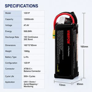Penjualan Pabrik Baterai Drone Kapasitas Besar 12000mAh 47.4V 10C Siklus Panjang Daya Tahan Lama Baterai Lipo Bersertifikasi CE - Product Image 3