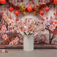 Bunga Anggrek Cymbidium Sutra Buatan Grosir SPR Warna Pink & Putih, Rangkaian Bunga untuk Dekorasi Pernikahan, Rumah, dan Dinding
