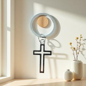 Porte-clés croisé en acier inoxydable Porte-clés chrétien religieux Porte-clés en métal durable pour usage quotidien et cadeau pour hommes - Product Image 3