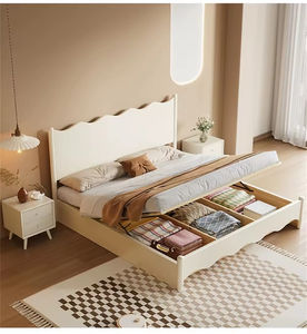 Letto a piattaforma in legno massello di quercia, facile da montare, con graziosa testiera a onda, disponibile nelle misure Queen e King, non richiede rete a molle, per camera da letto, stile minimalista. - Product Image 4