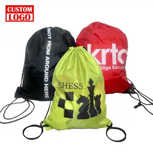 Cheap Low Price Custom Logo 30X40cm Waterproof Polyester Bag With Zipper Pocket Promo Drawstring Bags