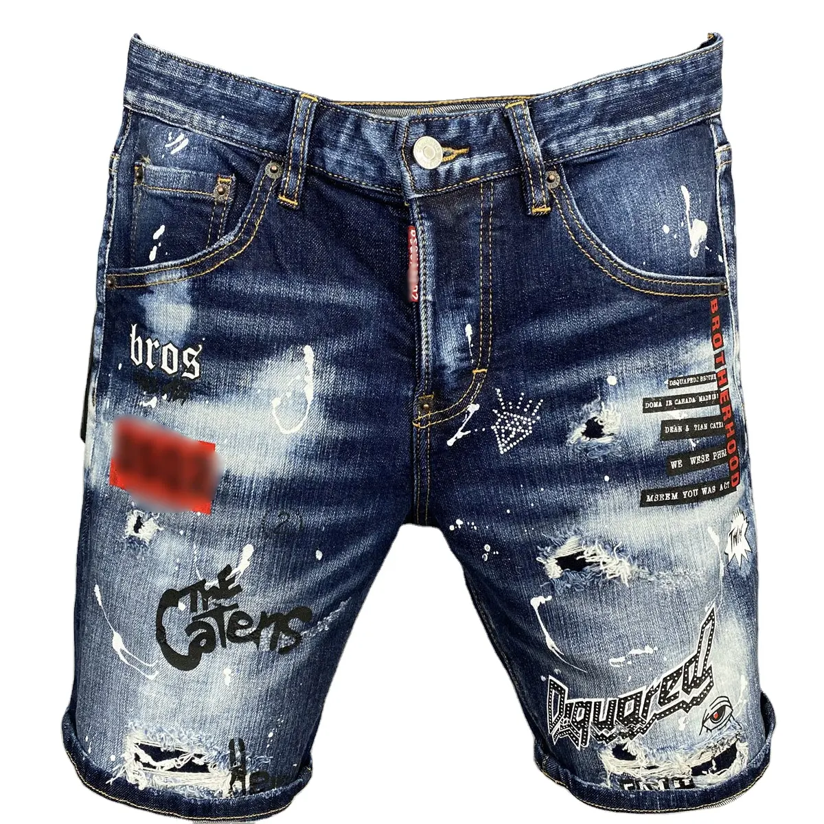 Top clothing 2023 Fashion Trend D2 Men's Ripped Paint Dot Motorcycle shorts jogger jeans for men Big size