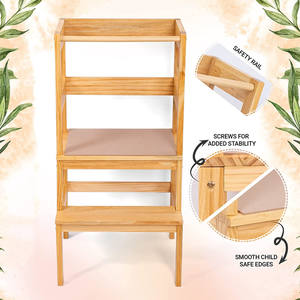 Escabeau de cuisine en <span class=keywords><strong>bois</strong></span> d'inspiration Montessori tour d'apprentissage à hauteur réglable pour enfants aide-bébé pliable et produit ottoman - Product Image 6