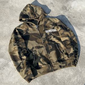 Luxury Distressed Camouflage Zipper <b>Hoodie</b> Custom Rhinestone <b>Hoodie</b> With Logo Streetwear Camo Oversized Zip Up <b>Hoodie</b> For Men - Product Image 2