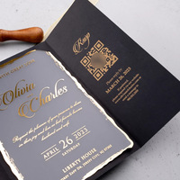 Ensemble de cartes rectangulaires en carton noir à double porte personnalisées pour invitation de mariage, impression personnalisable, papier transparent, félicitations