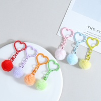 Porte-clés Pompon Doux Tendance, Pompom en Fourrure de Lapin Moelleux Kawaii, Anneau de Clé avec Fermoir Cœur, Pendentif Mignon pour Sacs à Dos d'Enfants et Sacs à Main pour Femmes