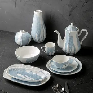 Unique embossed surface handmade home goods decorative ceramic elegance fine porcelain dinner set dinnerware