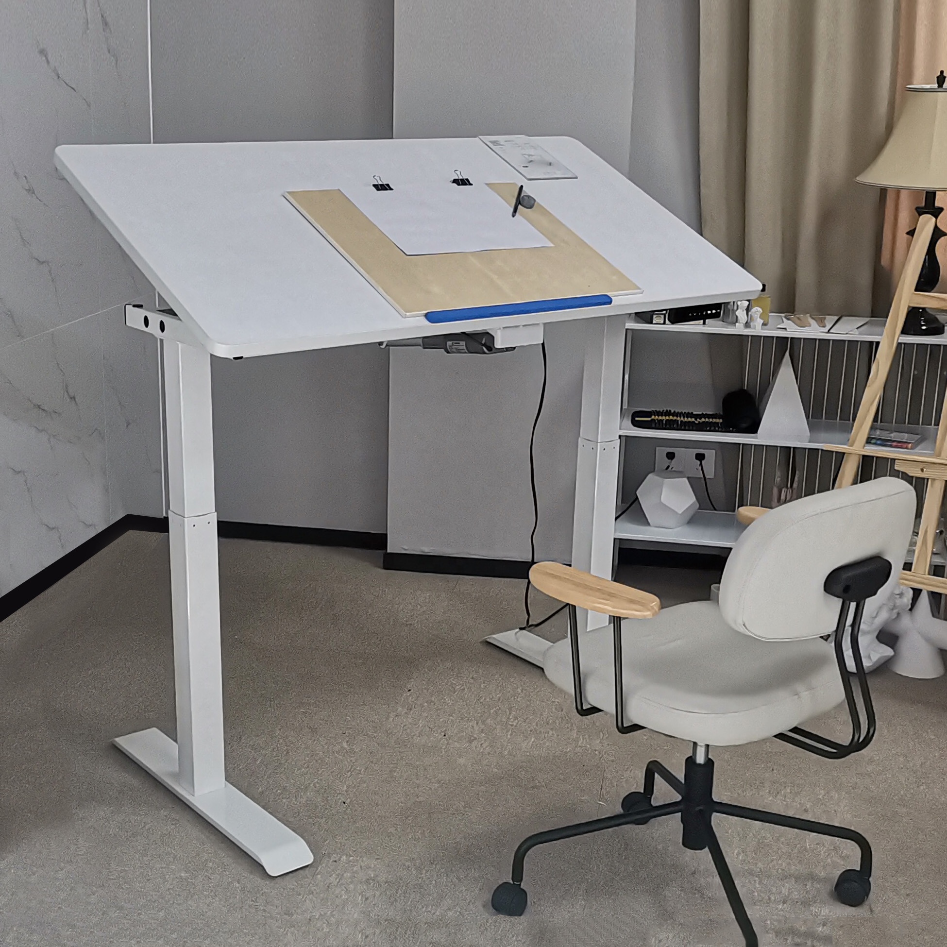 Home Office Lift Stehender Computer tisch Schreibtisch Elektrischer Doppel motor Höhen verstellbarer Sitz ständer Kippbarer Zeichen tisch