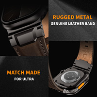 Bracelet en cuir véritable ultra-robuste et durable au design unique et léger pour hommes, compatible avec Apple Watch 42/44/45/46/49 mm