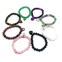 Bracelets en cristal naturel en gros, améthyste de 8 mm, avec des perles de cristal en forme de cœur, bracelet en matériaux mixtes pour femme, cadeau