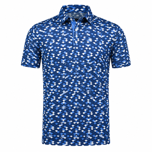 Camiseta de Polo de Golf Azul Personalizada con Mosaico para Hombre, Estampado Geométrico, de Secado Rápido, Elástica, Fabricante OEM ODM de Marca Privada - Product Image 5