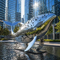 Sculpture de baleine moderne en acier inoxydable 304/316 sur mesure, 200 cm, art métallique abstrait, statue, décoration de fontaine de hall d'hôtel, aménagement paysager