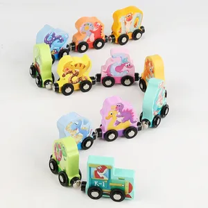 Éducatif précoce dinosaure numérique Train assemblage tracteur Puzzle bloc magnétique Train jouet Montessori en bois dinosaure Train jeu