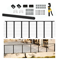 Kit complet de garde-corps horizontal noir 20-24 pieds avec tendeur et quincaillerie en acier inoxydable pour terrasse et balcon, résistant à la rouille