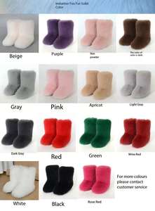 Bottes de neige en fausse fourrure de renard arc-en-ciel pour femmes, mode, épaisses, doublure en peluche, pompon, bottes courtes - Product Image 6