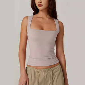 Wholesale Women Tank <b>Top</b> Square Neck Slim Fit Summer Casual <b>Top</b> Private Label Custom - Product Image 3