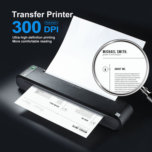 Portable 304dpi Wireless A4 Mini Business Inkjet Printer Handy Mobile Thermal Transfer Ribbon Convenient Stock