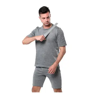 Camiseta de trabalho cinza leve respirável com decote em V, camiseta à prova de facadas, resistente a perfurações e cortes, roupas resistentes