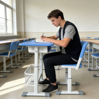 Conjunto de Silla y Escritorio para Aula de Primaria y Secundaria, Estilo Moderno, Diseño Corrector de Postura, Material Plástico
