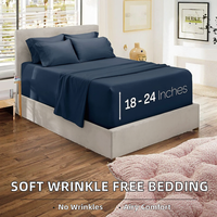 Parure de lit 3 pièces unie en polyester tissé 200 fils/cm² avec drap-housse à élastiques, style américain, écologique, toutes saisons, résistante à la décoloration