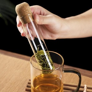 Infuseur à thé en verre borosilicate haute résistance avec couvercle en liège, filtre à thé en tube pour thé en vrac - Product Image 2