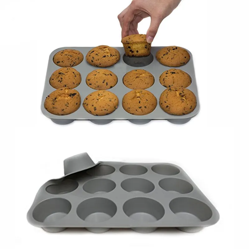 BPA free non-stick silicone 12 cups muffin cupcake pans baking muffin tray