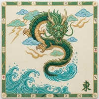Tapis de Mahjong Antidérapant en Caoutchouc avec Imprimé Moderne de Luxe, Grues Rouges Traditionnelles, Ondes de Lotus et Nuages, Sac de Transport Portable