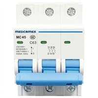 Disjoncteur MCB courbe D MC45-D-2P 3P 1A-40A 400V 4.5kA Montage sur rail Cuivre Protection IP20 Norme IEC60898-1