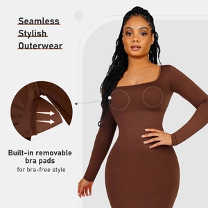 Abito Aderente all'Ingrosso 2023, Vestito Midi Elasticizzato in Maglia con Maniche Lunghe e Modellante Incorporato per Donna - Product Image 6