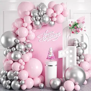 Cheap Wholesale Pink Silver 12 Inch Balloon Chain Wedding Balloons Latex Balloon Stand Party Decoration Arch