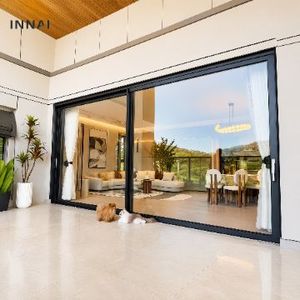 Puerta Corredera <span class=keywords><strong>de</strong></span> Vidrio <span class=keywords><strong>de</strong></span> Aluminio Moderna, Panorámica <span class=keywords><strong>de</strong></span> Piso a Techo, con Aislamiento Térmico, Marco Delgado, para Patio o Balcón, Vidrio Templado - Product Image 1