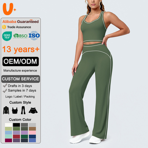 Conjunto de Yoga y Pilates de 2 Piezas en Nailon Suave, Talla Grande, Pantalones Palazzo de Cintura Alta y Pierna Ancha, y Sujetador Deportivo Sin Costuras con Soporte - Product Image 1