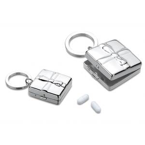 Fiori Keyring Pill <b>Box</b> <b>Small</b> <b>Gift</b> <b>Box</b> Design With Bow Silver Finish <b>For</b> Medication Storage On The Go - Product Image 1