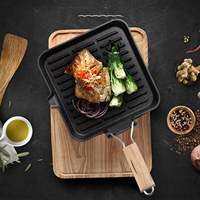 Wajan pemanggang besi cor persegi profesional, panci panggang ekstra tebal tanpa lapisan Steak dengan pegangan kayu lipat sempurna untuk Steak BBQ
