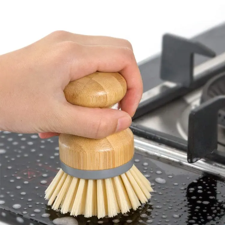 Sikat piring bambu, sikat pencuci piring kayu alami sikat penggosok piring dapur untuk membersihkan panci piring