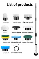 Brosse de nettoyage électrique 9-en-1 avec distributeur de liquide, manche télescopique, en plastique, modèle 9011
