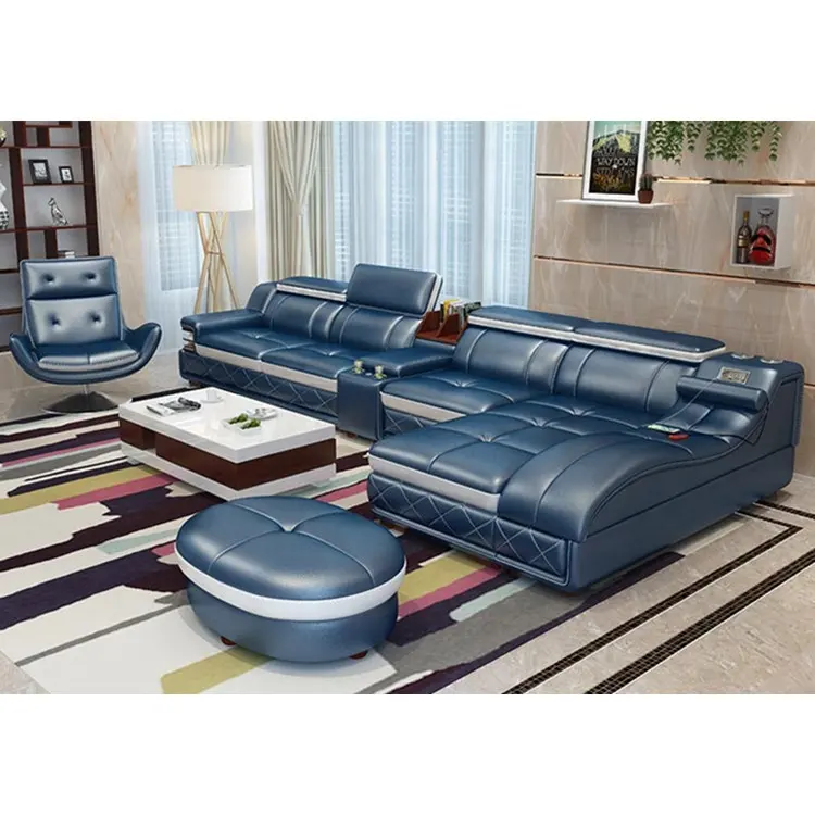 Modern kanepe oturma odası seti mavi renk deri kesit kanepe kanepe
