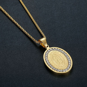 Joyería Cristiana, Cadena de la Virgen María, Regalos Religiosos, Chapado en Oro, 5A CZ, Collar con Colgante Ovalado de la Virgen de Guadalupe para Mujeres y Hombres - Product Image 6
