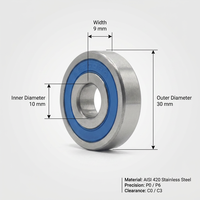 Rodamiento de Bolas de Acero Inoxidable de Una Hilera S6200 10x30x9mm AISI 420 Lubricado con Grasa de Ranura Profunda para Motores, Maquinaria y Equipos