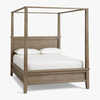 Moderne Industriel et Vintage Indien Antique Vieux Bois Massif Lit Double à Baldaquin en Bois King Queen Size